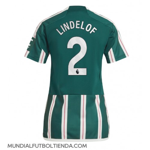 Camiseta Manchester United Victor Lindelof #2 Segunda Equipación Replica 2023-24 para mujer mangas cortas
